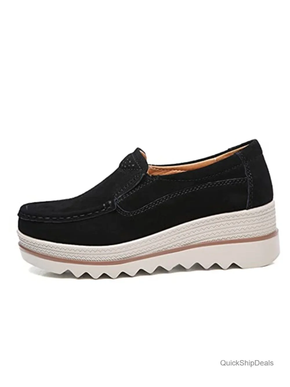 Suede Platform Wedge Slip On Loafers Women Comfort Work Shoes